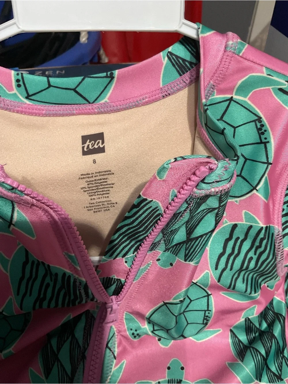 Kids Long Sleeve One-Piece Swimsuit - Pink Turtle Print Blue parrot swimsuit